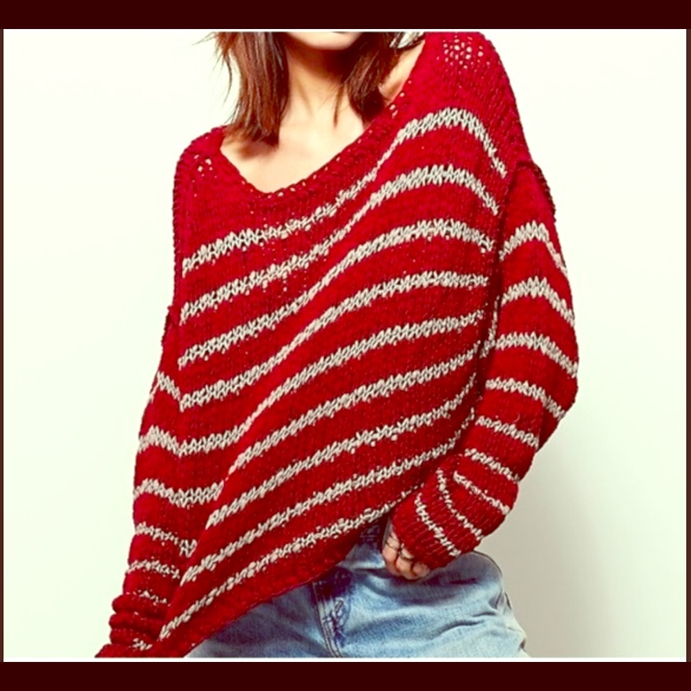 free people over and easy stripe sweater